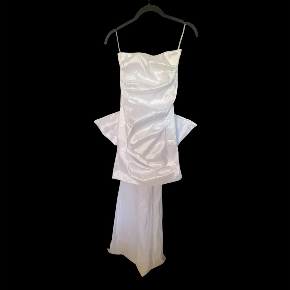 Nookie Adore 2-WayDress White Ruched Strapless DetachableBow Train NMA2001 M New